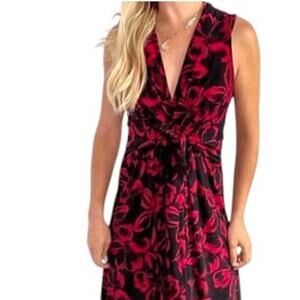 Norma Kamali Women's Size L Faux Wrap Dress Floral Jersey Stretch Tied Waist